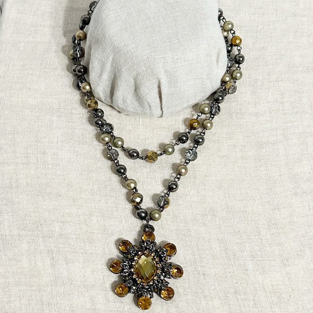 Unbranded Vintage-Inspired Faux Pearl and Gemstone Double Strand Necklace